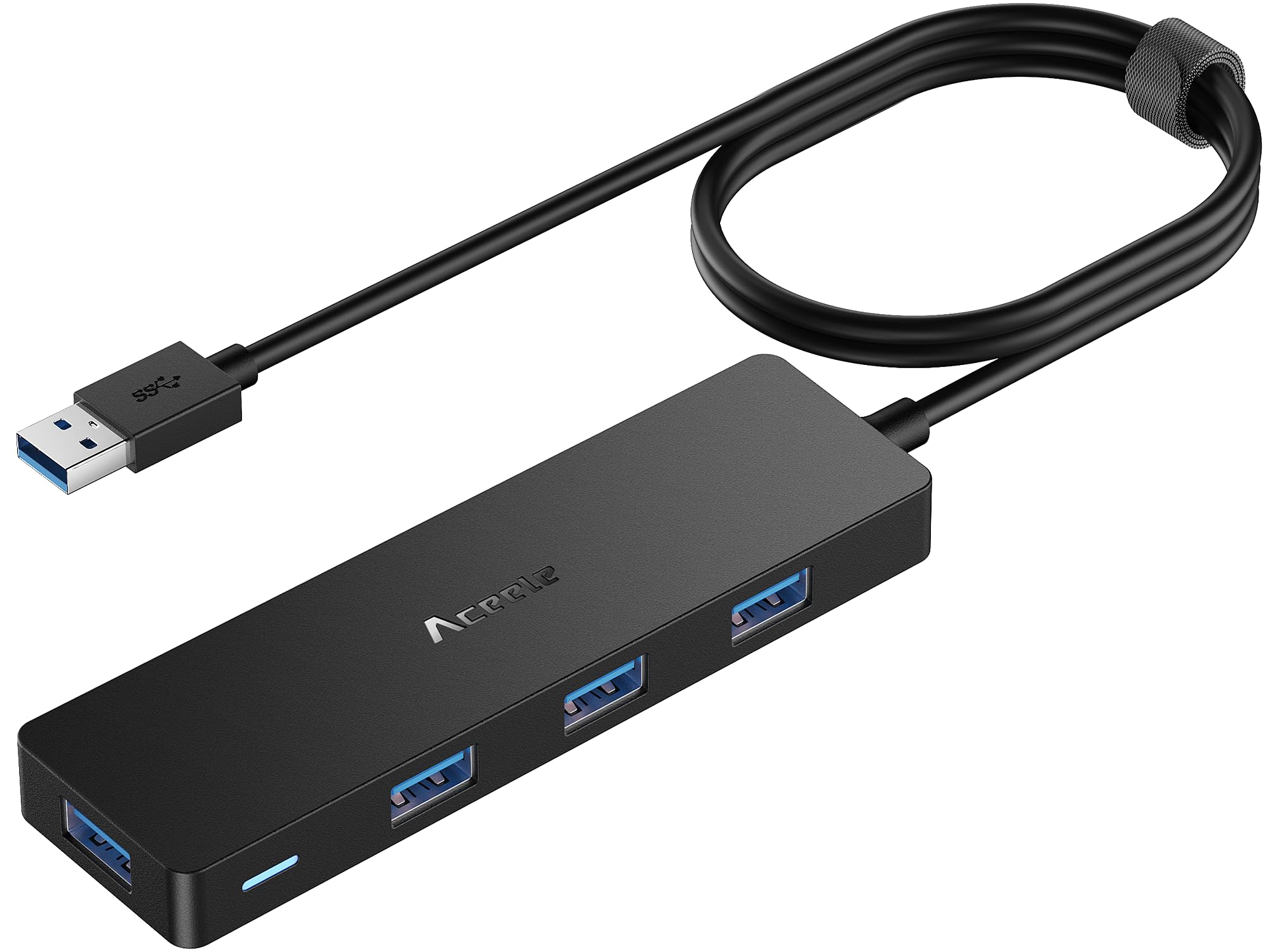 Aceele USB ハブ 4 USB ポート USB 3.0 ウルトラスリム ハブ, USB ハブ 120cm 延長ケーブル 5Gbps 超高速 軽量 PC MacBook/Chromebook Windows/Mac対応 USBハブ テレワーク リモート 在宅勤務商品画像