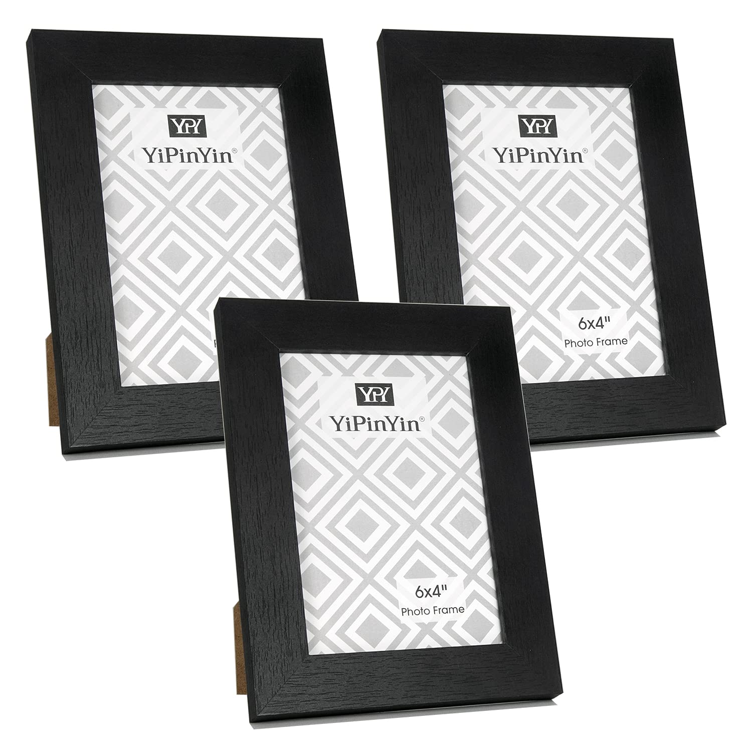 4 X 6 '' Black Picture Frame With Glass Window Set Of 3,6 x 4''Gallery Photo frame 4x6 Inch stylish photo frames with a delicate Wooden grain texture For Wallmounted & Desk Top — image 1