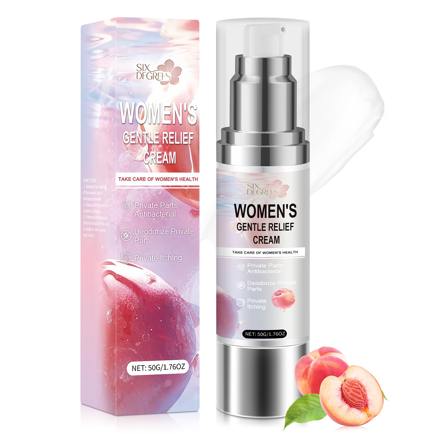 Photo 1 of SIX DEGREES Silky Peach Cream for Women, Women's Gentle Relief Cream, Regulates Female Hormonal Balance, Menopause Care - Relieves Vaginal Dryness & Itching (1.76 fl.oz)