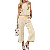 Hooever Two Piece Sets for Women Color Block Cropped Tank Top and Pants Set with Pockets Summer Matching Sets