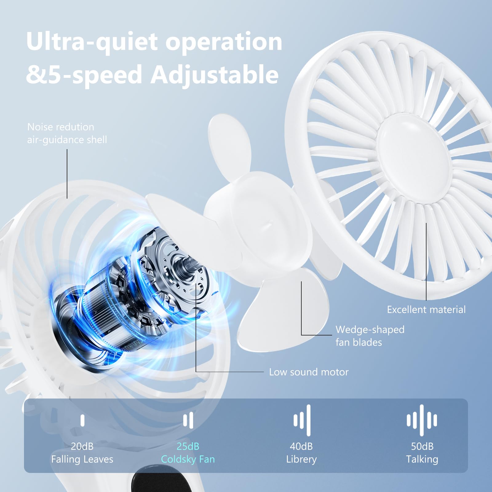 xigmer 2-Pack Mini Portable Handheld Fan,5 Adjustable Speeds Personal Fan with Lanyard,180° Foldable Small Hand Fans for Makeup,Home,Office,Travel and Outdoor Activities(Black+White