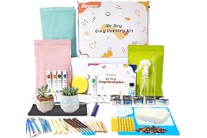 ANPRO Air Dry Clay for Adults, Air-Dry Clay Starter Kit for Beginners Clay Kit, Includes Air-Dry Clay, 19 Clay Tools Kit, 12 Paints, 26 Letter DIY Clay Cutters, Varnish, Guide, Colored Rocks