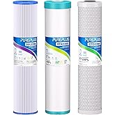 PUREPLUS 4.5"x 20" 3-Stage Whole House Water Filter Cartridge Combo Kit with Pleated Sediment, Iron & Manganese Reduce, and Activated Carbon Block Filter - 5 Micron Water Filtration Replacement Kit