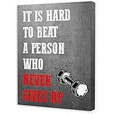 Gwisml Inspirational Gym Wall Decor,It'S Hard To Beat A Person Who Never Gives Up Wall Art Canvas Frame Paintings For Gym Sports Room Exercise Fitness Wall Art Decor