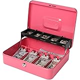 Jssmst Cash Box with Money Tray and Lock - Pink