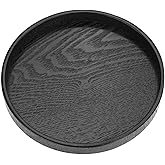 Round Wood Serving Tray, Solid Wooden Decorative Tray Non-Slip Tea Coffee Table Tray Snack Plate Food Meals Serving Tray with Raised Edges for Home Decor Kitchen Restaurant (9.5inch, Black)