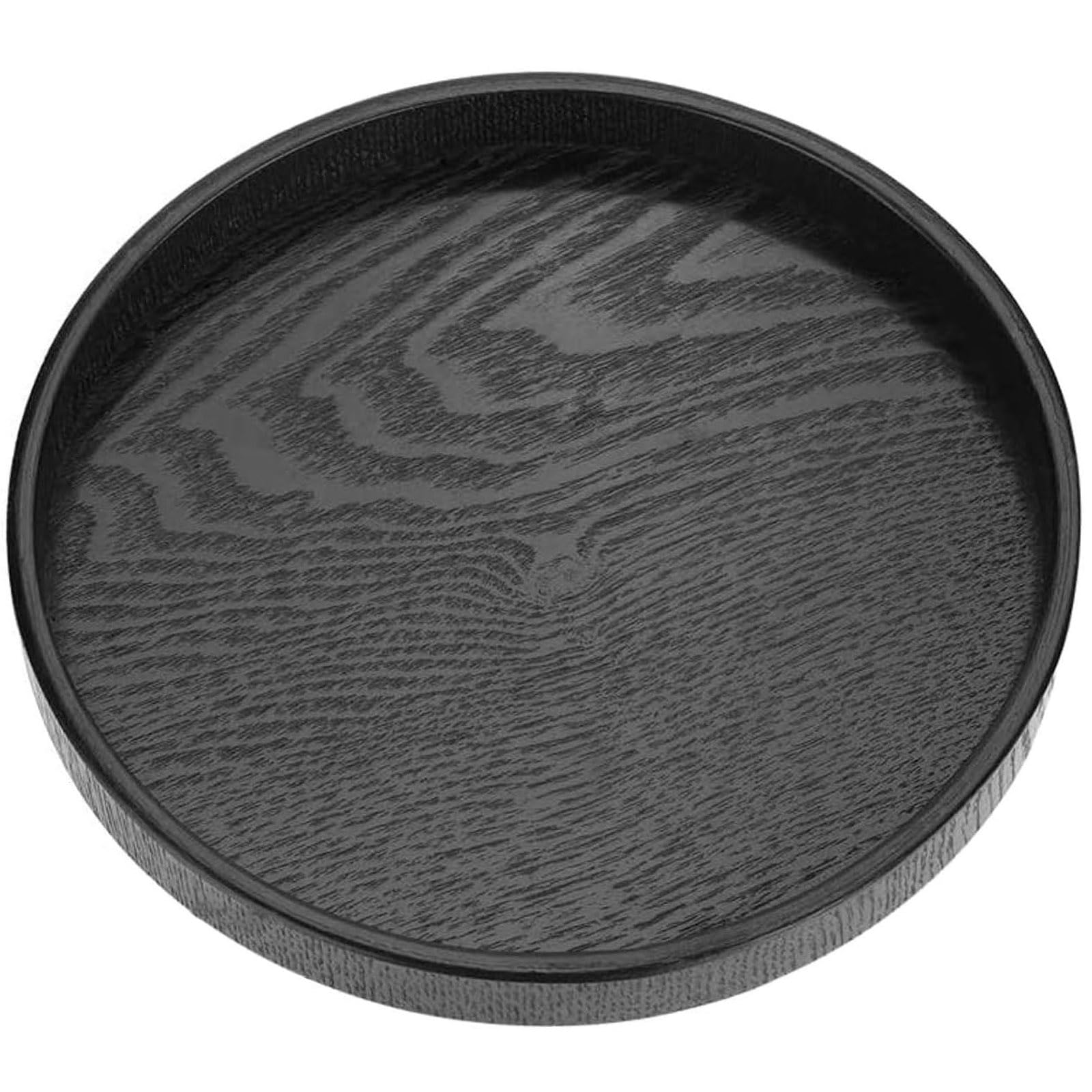 Photo 1 of Round Wood Serving Tray, Solid Wooden Decorative Tray Non-Slip Tea Coffee Table Tray Snack Plate Food Meals Serving Tray with Raised Edges for Home Decor Kitchen Restaurant (8.2inch, Black)