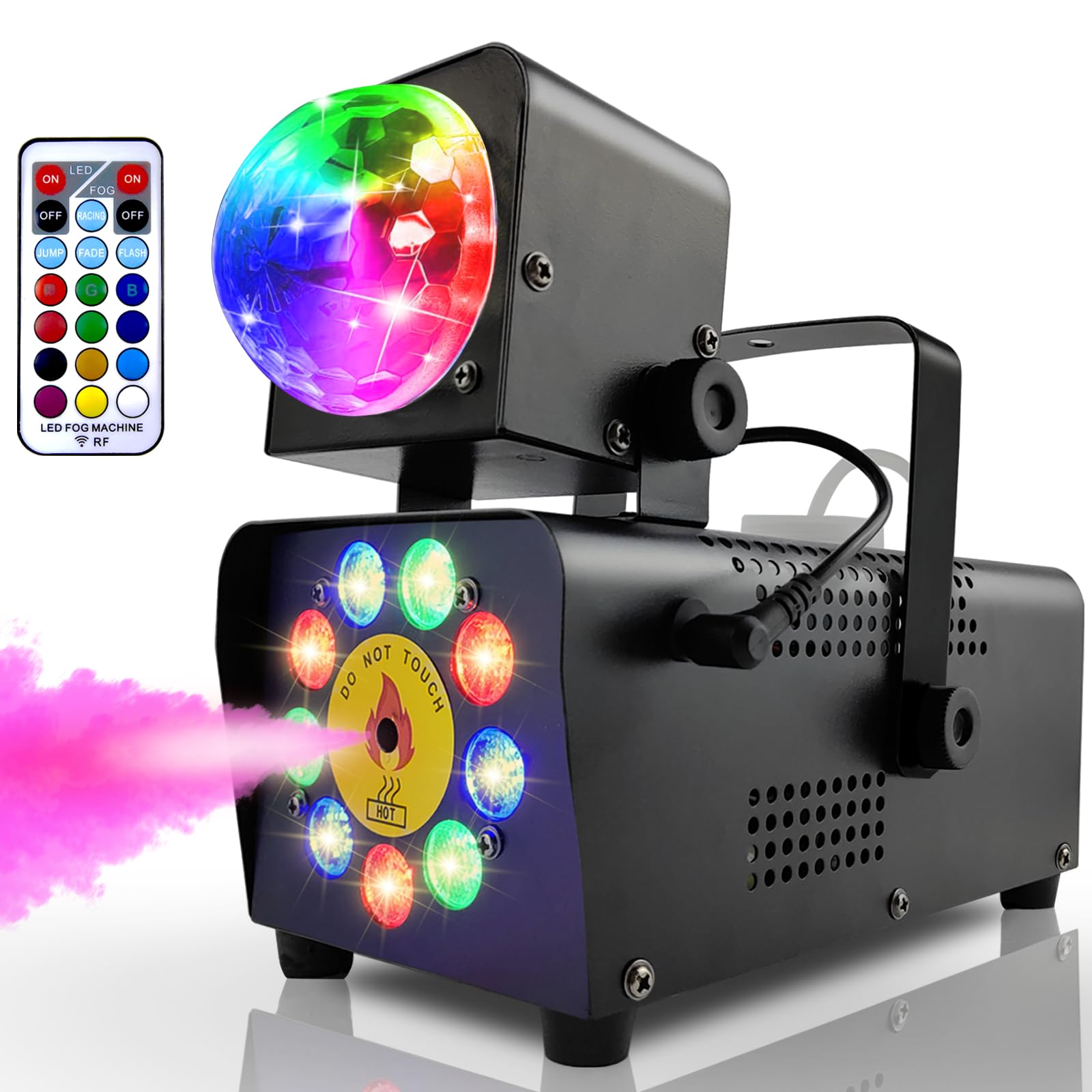 Photo 1 of IMONE Fog Machine with Disco Light,Fog Machine Outdoor Indoor,Smoke Machine Fog 16 Colorful Led Lights Effect,Smoke Machine Wireless Remote,Party Disco Ball Lights,Fog Machine Outdoor