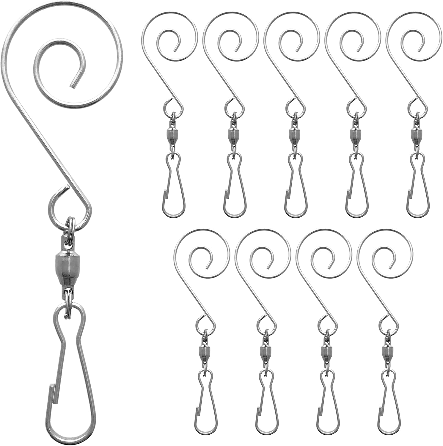 Ornament Hooks - BANBERRY DESIGNS S-Hook Swivel Style Clips - Set of 10 - Ornament and Windchime Hangers - Hanging Hook for Wind Spinner, Chime or Crystal Twister Party Supplies - 3.25 Inches