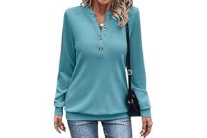 EADINVE Womens V Neck Long Sleeve Sweatshirts Half Button Lightweight Pullover Fashion Fall Clothes