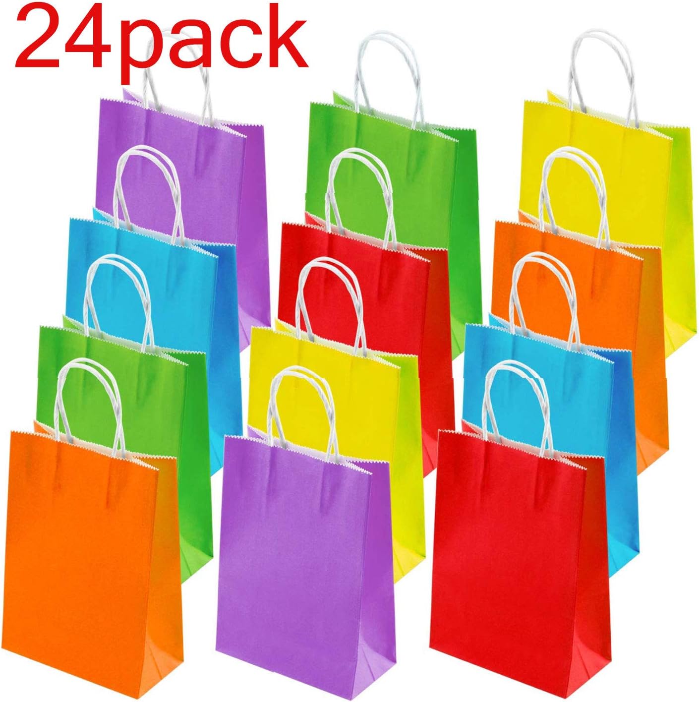 24Pack Assorted Colorful Kraft Paper Bags with Handles Bulk Present Gift Bags for Birthday Wedding Holiday Party Favors
