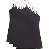 Active Basic Women's Basic Casual Plain Camisole Cami Top Tank Junior and Plus Sizes - 4 Pack Pack Deal Black 3XL