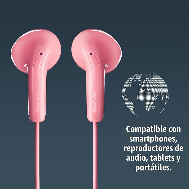 Cross Flip Pink - Auriculares Intraaurales con Micrófono y Botón Multifunción, Control de Música y Llamadas, Cable 120 cm, Jack 3,5 mm