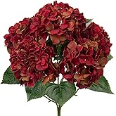 Red Hydrangea Artificial Flowers Large Artificial Hydrangeas Silk Dark Red Fall Flowers Faux Fall Burgundy Flower for Home Decor Indoor Wedding Bouquets Kitchen Centerpiece Table Decorations