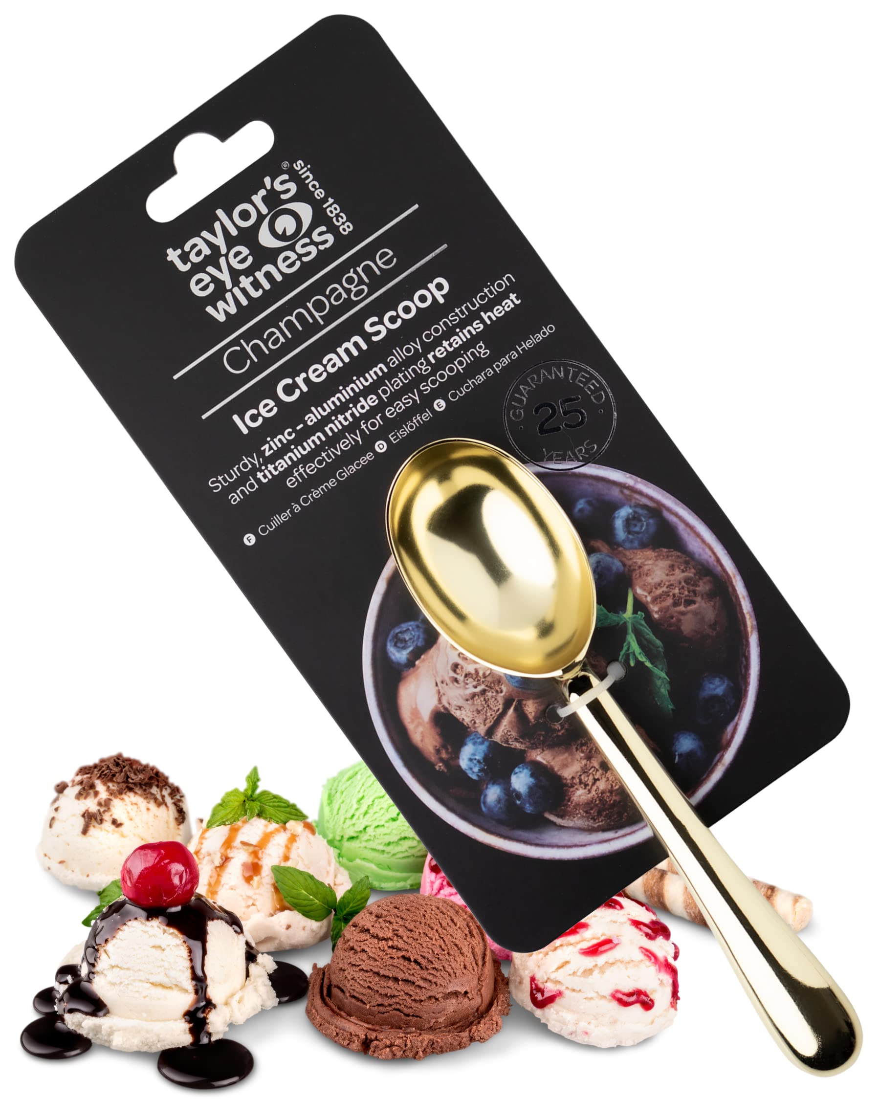 Aluminum Spoon Ice Cream Scoop - Taylor Eye Witness. Easy to use. Perfect Accessory for Tackling Frozen Desserts, Dishwasher Safe. Also Suitable Tool for Making Balls Out of Melon and Other Fruit.