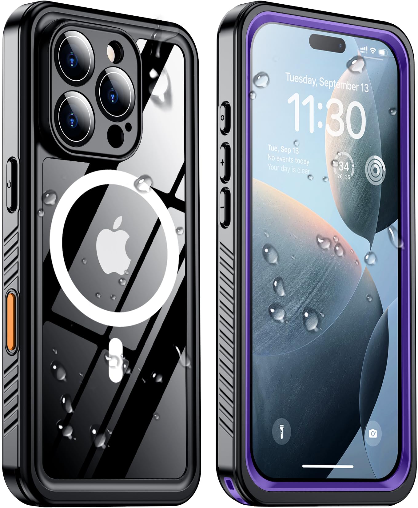 Photo 1 of Temdan Magnetic for iPhone 16 Pro Case Waterproof,Built-in Screen Protector[IP68 Underwater][Upgrade Military Dropproof][Compatible with MagSafe] Shockproof for Phone Case 6.3''-Purple