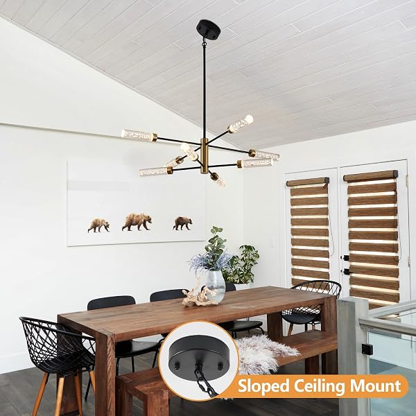 SGLFARMTY LED SPUTNIK CHANDELIER, 8-LIGHT MODERN PENDANT LIGHT,MID CENTURY BLACK GOLD CEILING CHANDELIERS, HEIGHT ADJUSTABLE CRYSTAL HANGING LIGHT FOR DINING ROOM, LIVING ROOM, BEDROOM