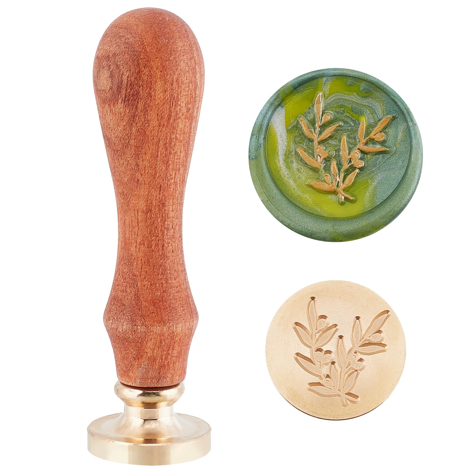 SUPERDANT Wax Seal Stamp Olives Pattern Vintage Seal Stamp 25mm Retro Removable Brass Head Wooden Handle Seal Stamp for Greeting Card, Envelope Invitation, Gift Wrapping