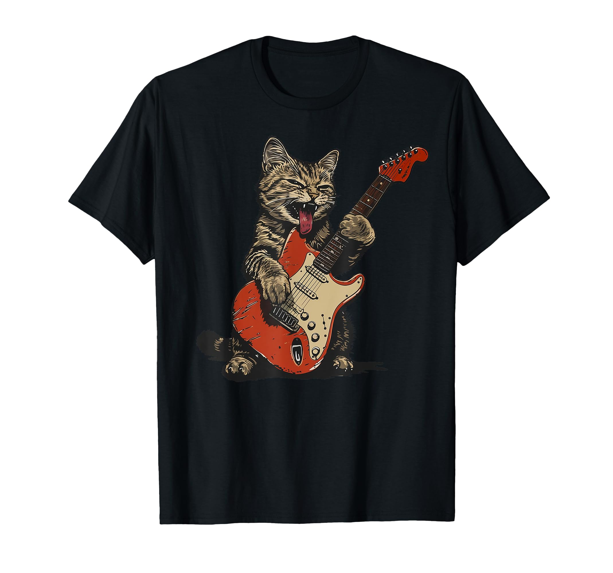 Photo 1 of *YELLOW* Rock and Roll Guitar Cat Vintage ROCK Guitarist Cat T-Shirt large