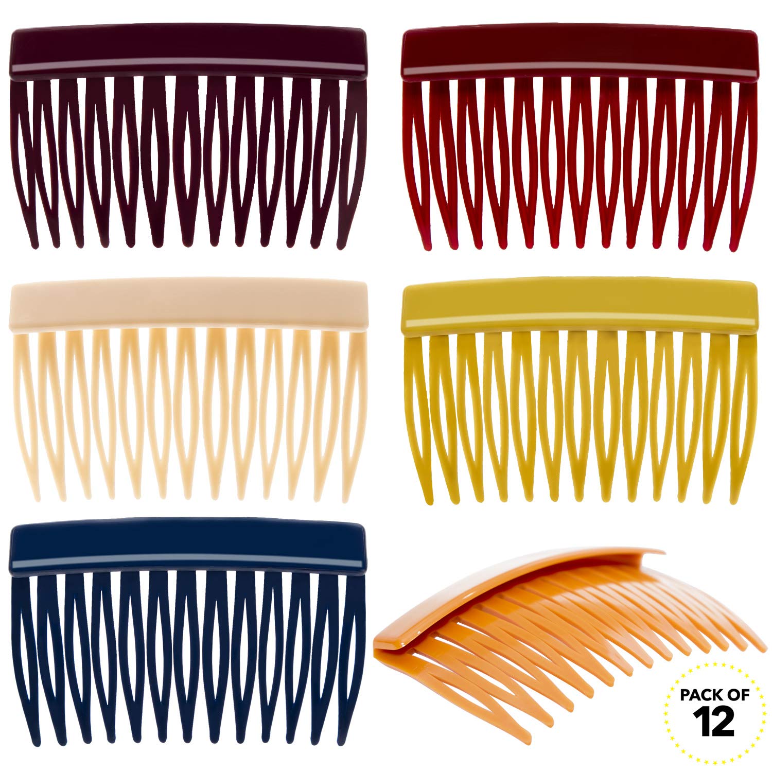 RC ROCHE ORNAMENT 12 Pcs Womens Girls Classic Side Slide Comb Premium Hair Accessory Pin Wide Teeth Solid Plastic Combs Bridal Pins Beauty Fashion Accessories, Medium Pastel Multicolor : Beauty