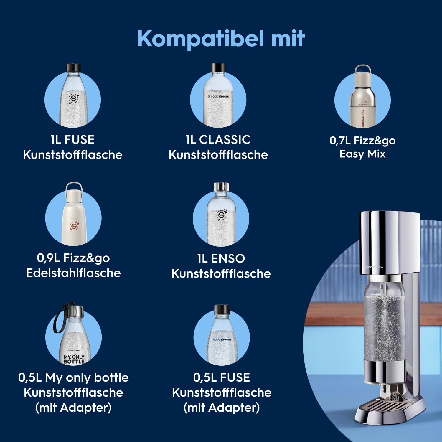 Sodastream ENSO Wassersprudler, Edelstahl Wassersprudler mit Quick Connect CO2-System, inkl. 1 CO2-Zylinder für bis zu 60L Sprudelwasser und 1 ENSO Sprudlerflasche, Sprudelwasser Maschine, Silber 2