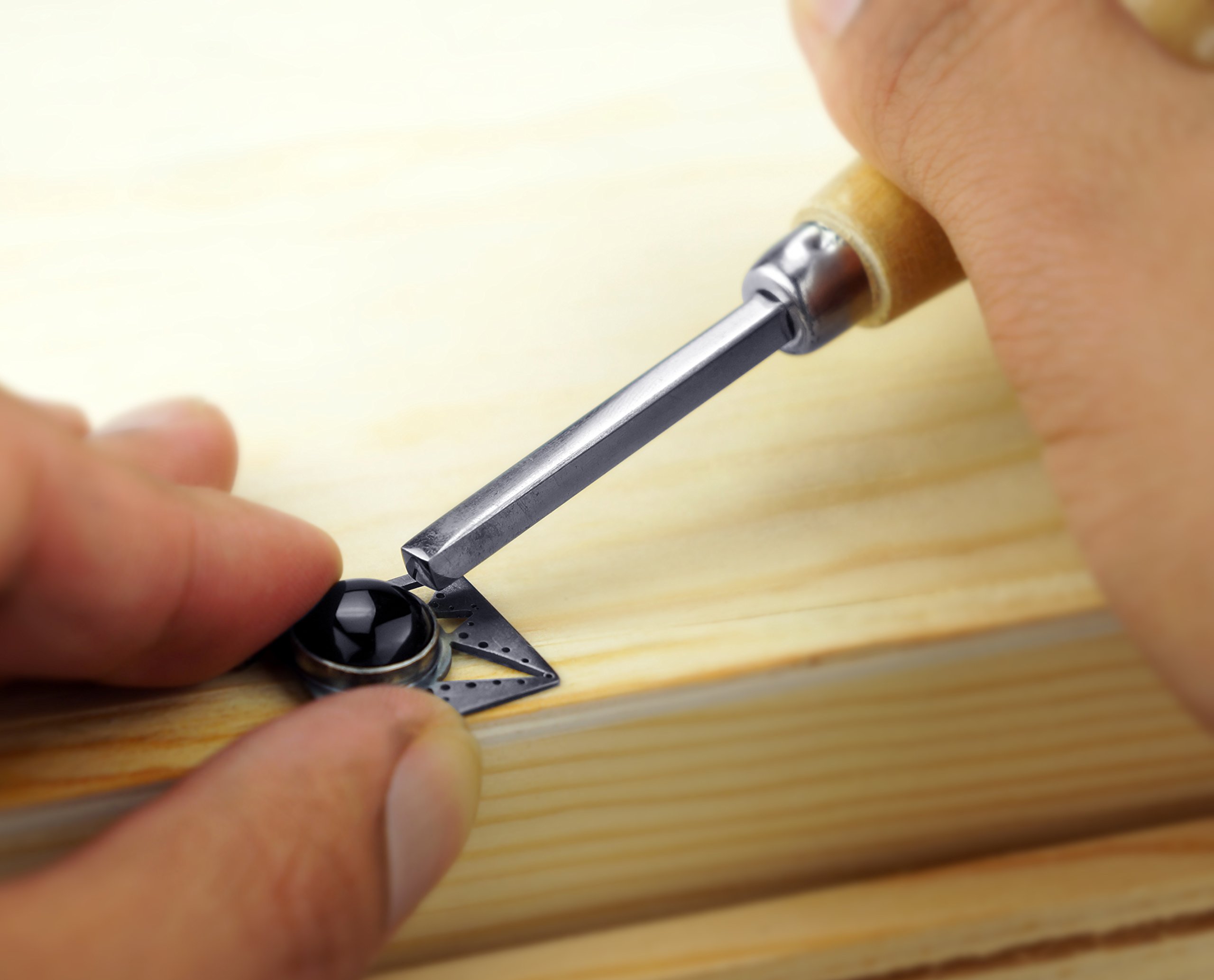 SE Stone Setting Prong and Bezel Set, Set of 3 Jewelry Stone Setting Tools, Jewelry Stone Prong Pusher, Durable Tips, Ergonomic Wooden Handles