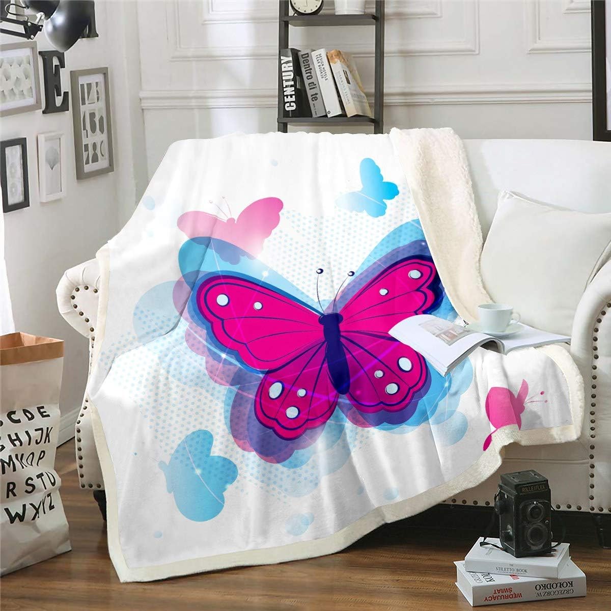 Butterfly Sherpa Blanket Butterflies Print Fleece Throw