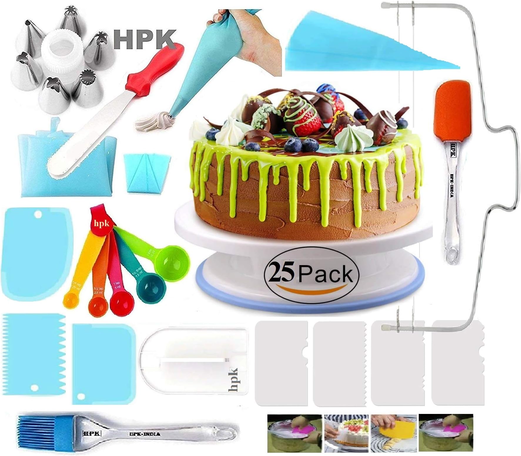 HPK 25 Pack Express Cake Making Supplies Decoration Sculpting Tools & Accessories Set Multi Color (Code-hpk-0ak2)