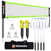 20ft Portable Outdoor Badminton Net Set for Backyard, Driveway, Park | with Durable Anti-Sag PE Net, Heavy Duty Steel Poles, 4 Badminton Rackets, 3 Shuttlecocks and 600D Carry Bag