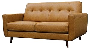 Rivet Sloane Modern Leather Loveseat with Tufted Back, 64.2"W, Caramel