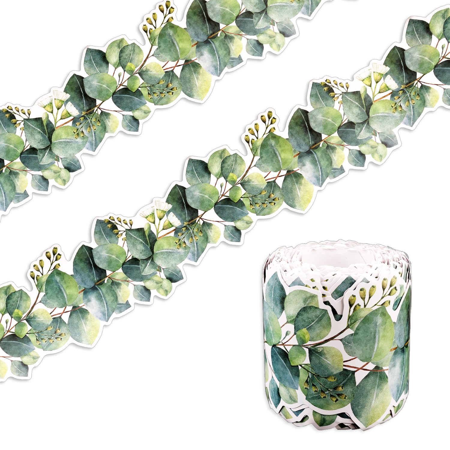 Eucalyptus Border Bulletin Board, 49ft/15m Eucalyptus Die Cut Border Green Leaves Bulletin Border Trim for Classroom School Bulletin Board Blackboard Wall Decals