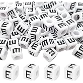 MIIIM 100pcs Pony Beads Letter E for Keychains Making, 6x6mm Large Hole Square Letter Beads for Bracelets Making, Alphabets, Numbers (White and Black)