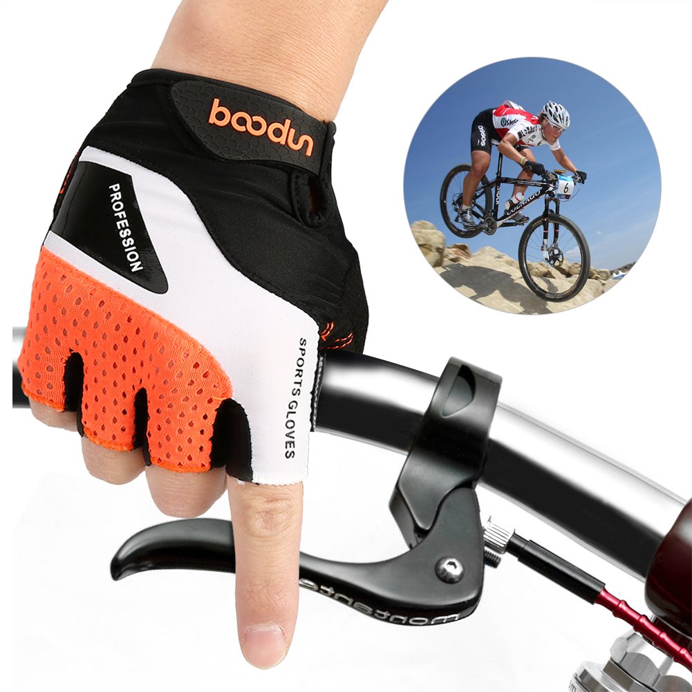 Vbiger Cycling Gloves, Men\'s Half Finger Biking Gloves MTB Gloves with Anti-Shock Gel Pad (B-Orange, M)