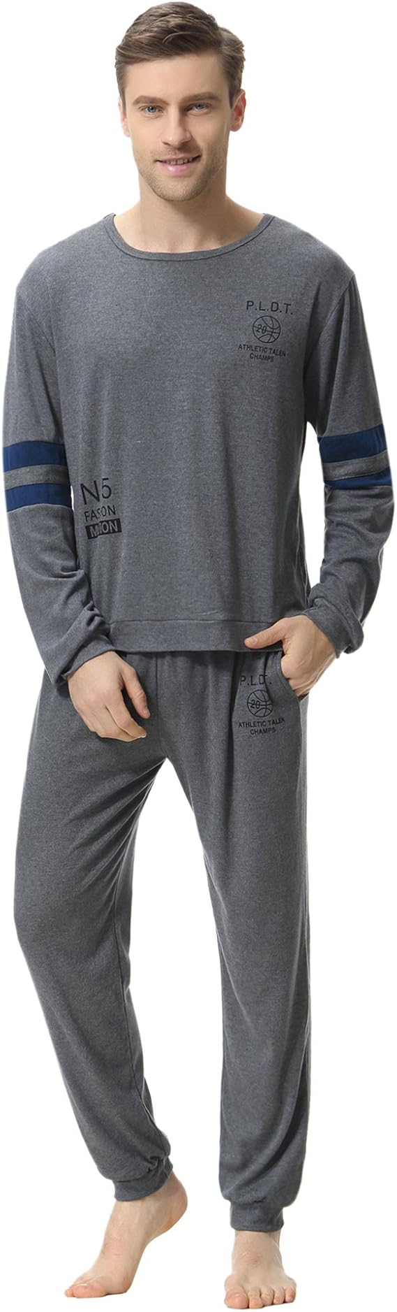 Aibrou Mens Pyjama Sets 100 Cotton Loungewear Sleepwear Set Full