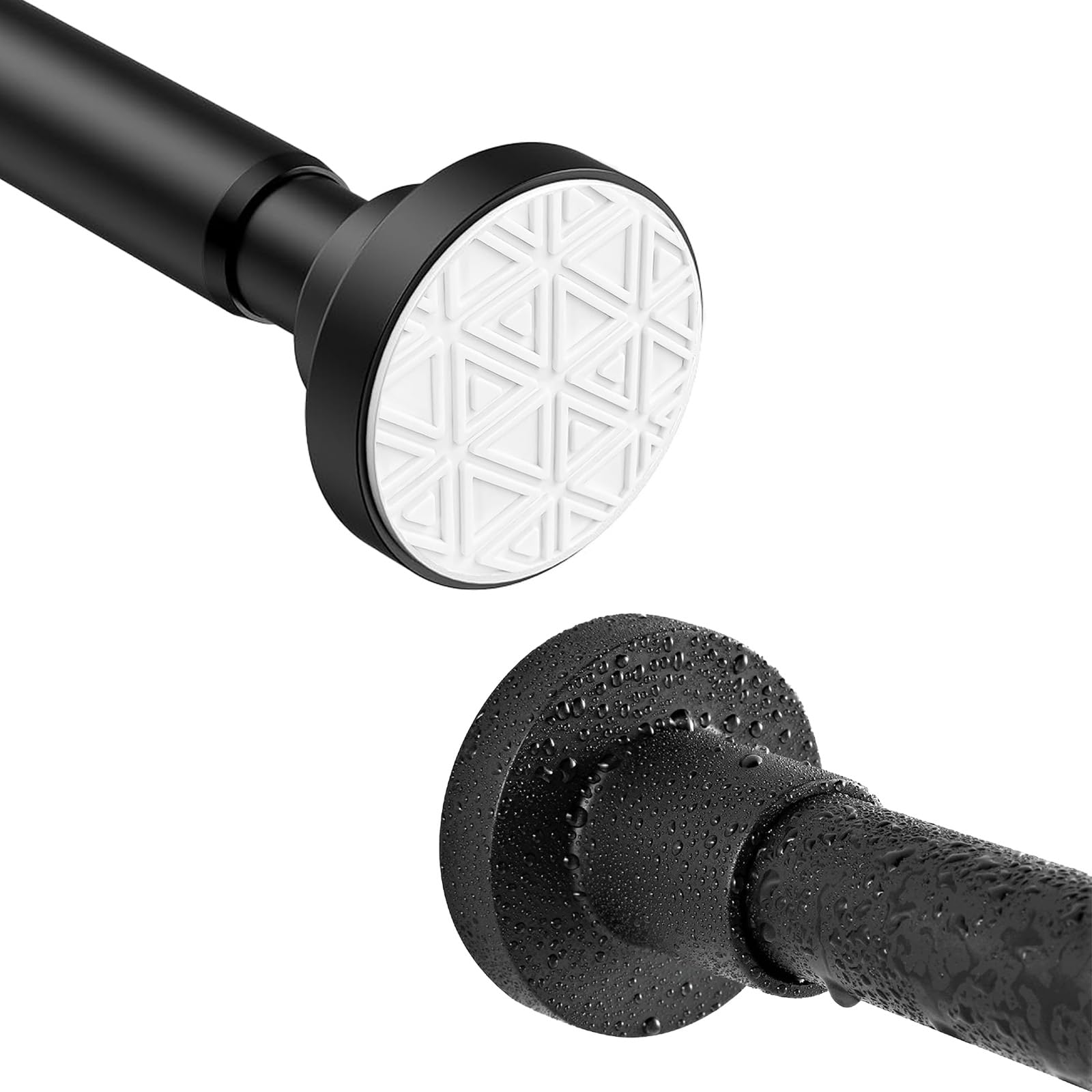 Extendable Shower Curtain Pole 98-290cm(38"-114") Stainless Steel No Drill Curtain Pole,Kongming Door Shower Curtain Rail Tension Rod,Non-Slip,Never Rust for Wardrobe Curtain Kitchen(Black)