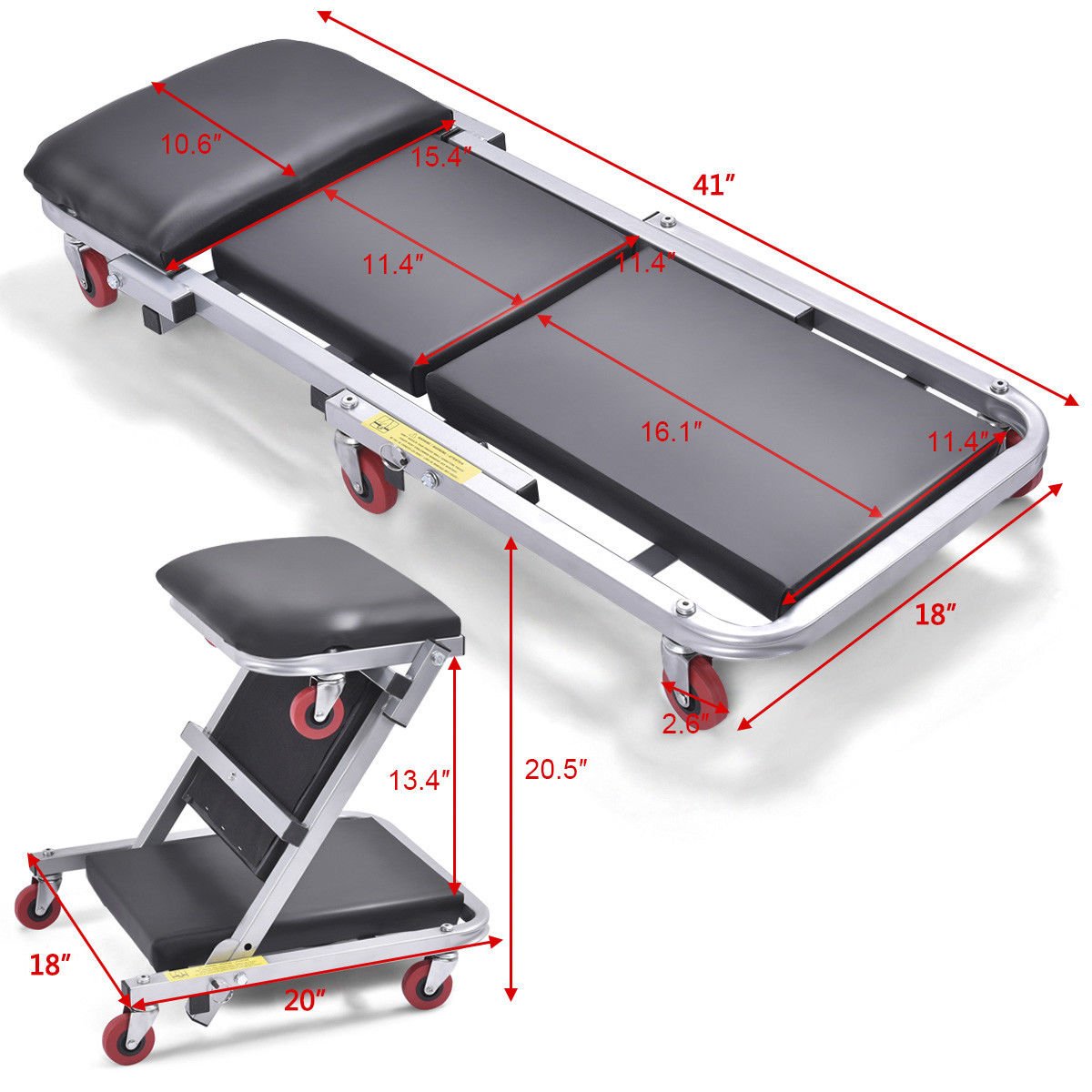 Heavy Duty 40 Foldable Z Creeper Up To 450 Pounds Mechanic Tool Seat