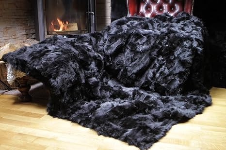 Toscana Lammfelldecke Schaffelldecke schwarz 200 x 155 cm