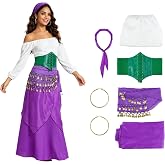 Women white blousePurple Cosplay Outfit, Long Sleeve Sweatshirt with Plaid Flared Skirt Set for Halloween Party