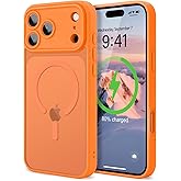LAPOPNUT for iPhone 17 Pro Max Case, [Compatible with Magsafe] [Full Camera Protection] Magnetic Translucent Matte Back Bumper Shockproof Protective Phone Cover,Orange