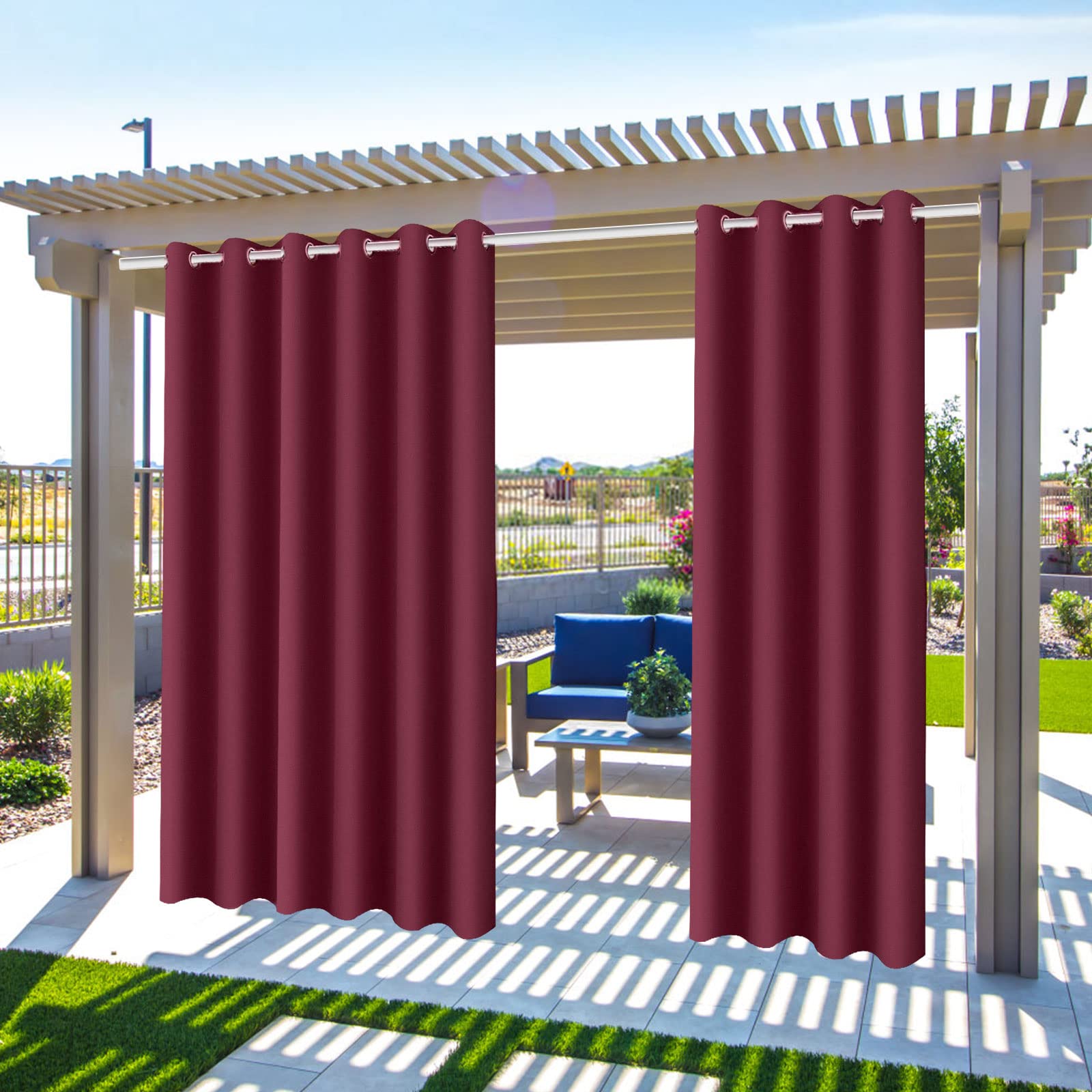 Gazebo Patio Outdoor Curtains Waterproof - Garden Blackout Thermal Insulated Sun Shades Eyelet Privacy Curtain for Outside Pergola Porch Pool, Indoor Window Blinds for Living Room Bedroom Balcony