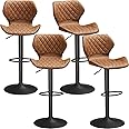 DICTAC Bar stools Set of 4 Brown Leather Bar Stools, Adjustable Counter Height Barstools for Kitchen Island, Breakfast Swivel Bar Chairs, 400lbs Capacity