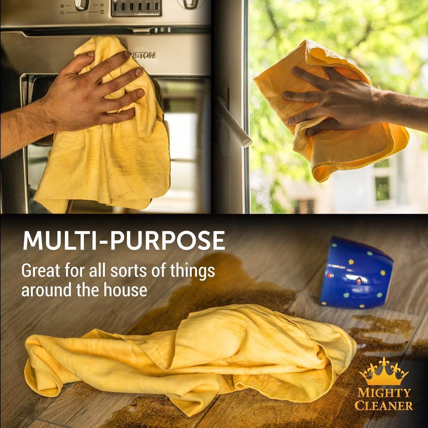 Premium Mini Chamois Cloth for Car - 2pack +1 Bonus Car Shammy Towel -17”x13” - Super Absorbent Reusable Shammy Cloth for Car - Scratch-Free: Kitchen & Dining