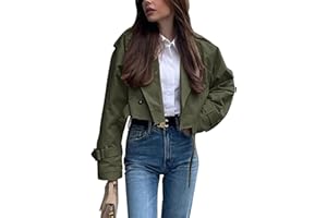 Vimyig Women's Cropped Trench Coat Casual Lapel Double Breasted Short Jacket Outerwear with Belt