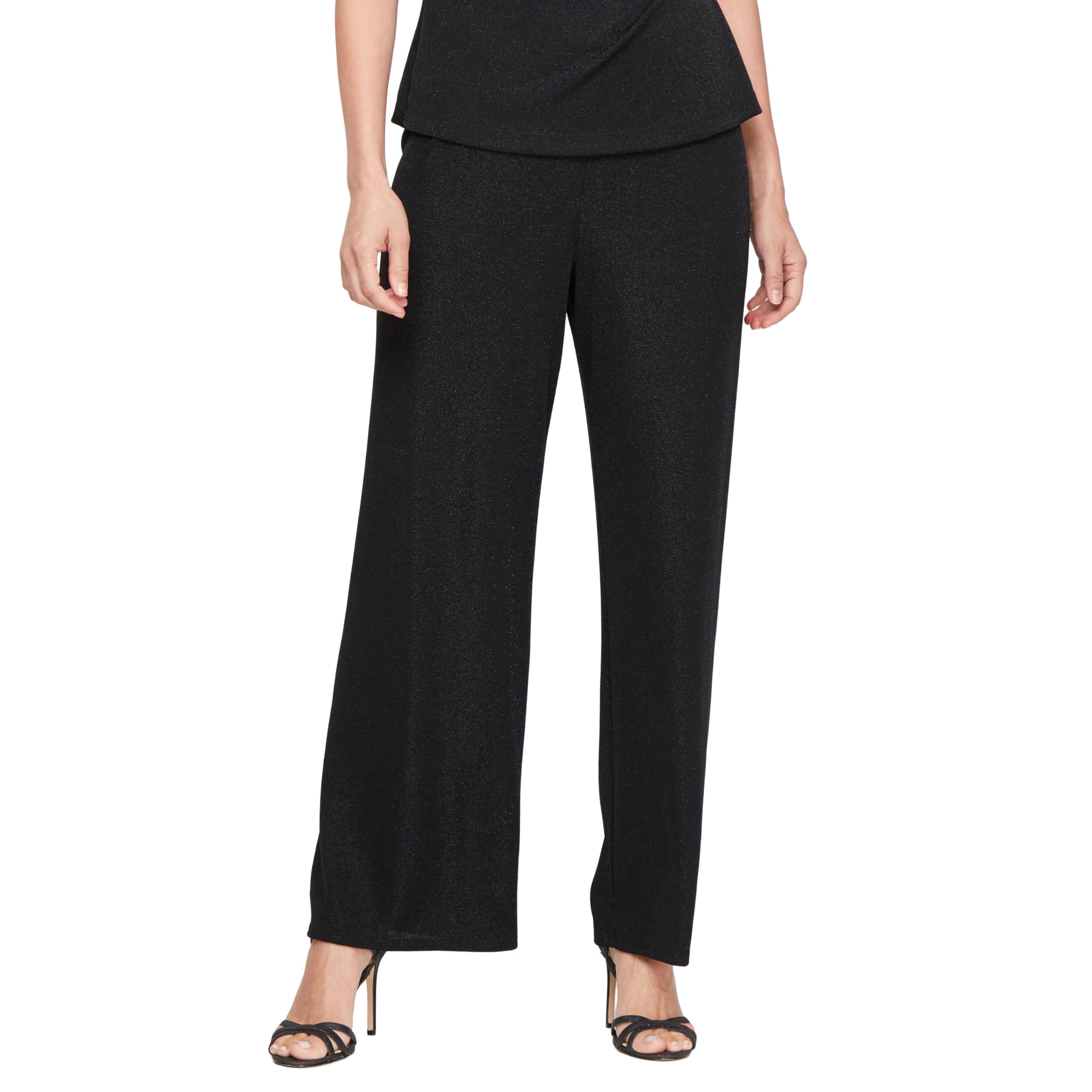 Alex Evenings womens Straight Leg (Petite Regular Plus Sizes) Dress Pants, Black Metallic Knit, X-Small US