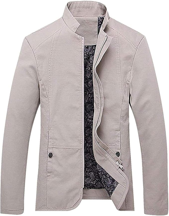 Men's Vintage Banded Collar ZipFront Lightweigth Cotton Casual Jacket