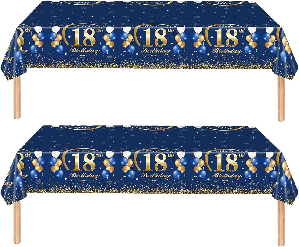 COSORO Navy Blue Gold 18th Birthday Tablecloth 137x274cm 2pcs