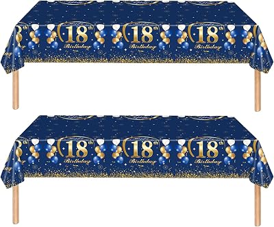 COSORO Navy Blue Gold 18th Birthday Tablecloth 137x274cm 2pcs