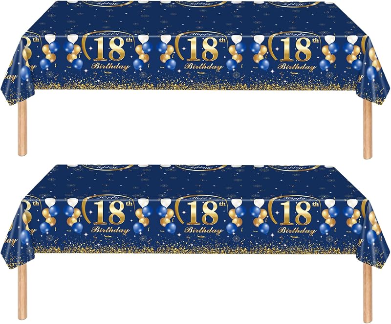 COSORO Navy Blue Gold 18th Birthday Tablecloth 137x274cm 2pcs