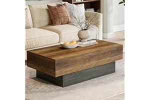 LITTLE TREE 55" Rectangular Coffee Table, Rustic Brown & Grey Wood Coffee Table for Living Room, Office Reception Areas