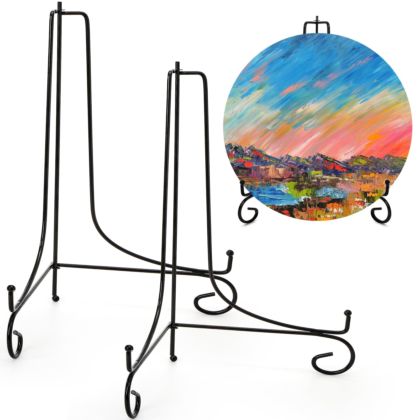 Photo 1 of Jucoan 2 Pack 15 Inch Iron Display Stand, Large Black Easel Plate Holder Stand for Displaying Pictures Frame, Plates, Books Arts, Home Decor